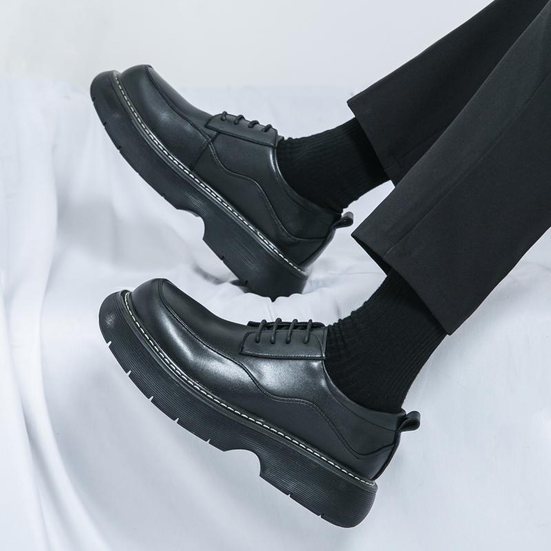2025 New Men Korea Leather Platform Oxfords Outdoor Casual Leather Business Shoes High Quality Lace-Up Formal Dress Office Shoes