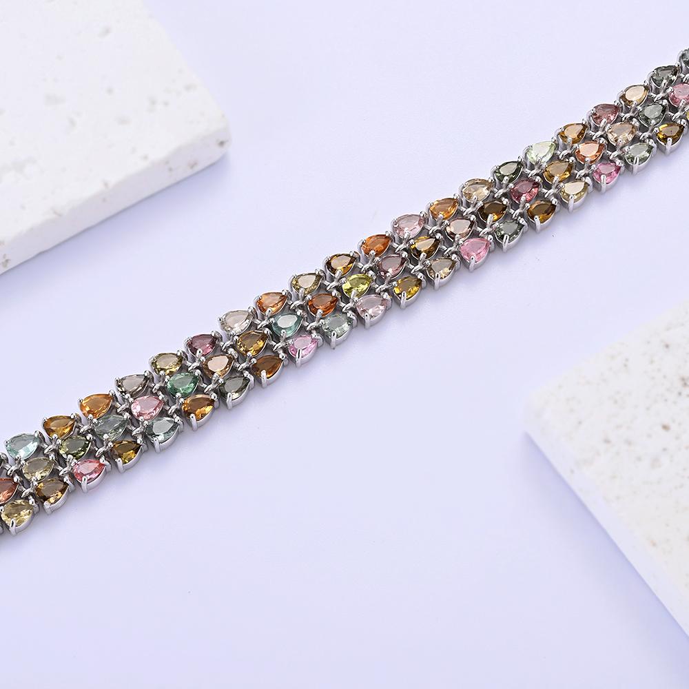 Luxury Multi-colored Natural tourmaline Bracelet precious gems with S925 silver women jewelry for wedding & anniversary gifts