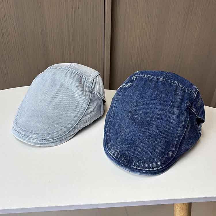 Spring and Summer Retro Washed Denim Forward Hat Men's and Women's Simple and Old Peaked Hat Casual Versatile Newsboy Hat