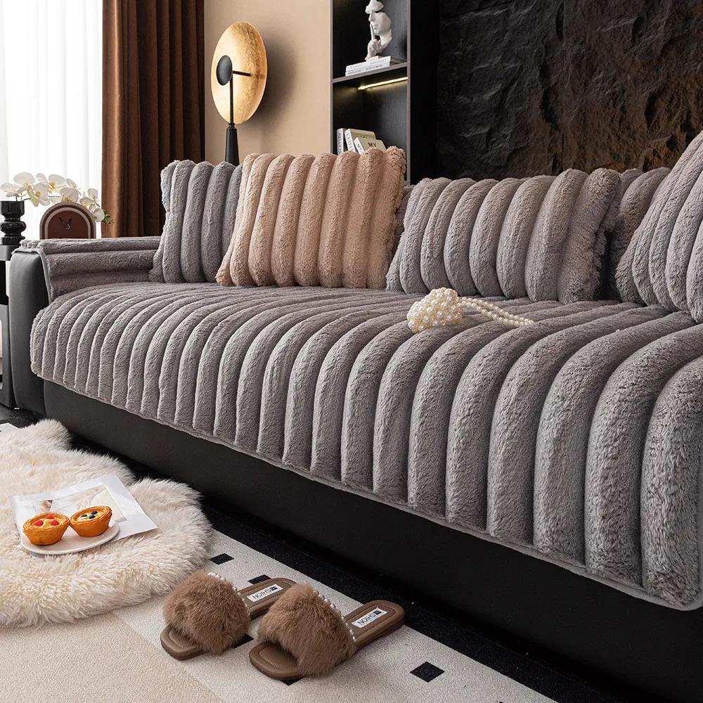 Winter Thickened Plush Sofa Cushion Simple Solid Color Home Living Room Decoration Soft Comfortable Non-slip Settee Seat Cushion