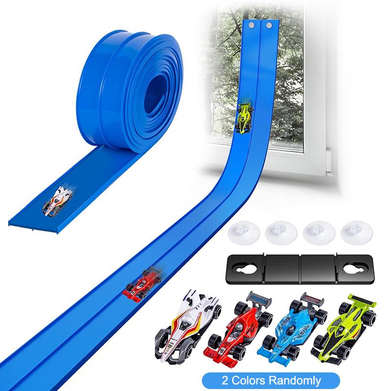 13.5 Ft Flexible Race Track For Kids, Race Car Ramp Track With Suction Cups And 2 Small Racecars