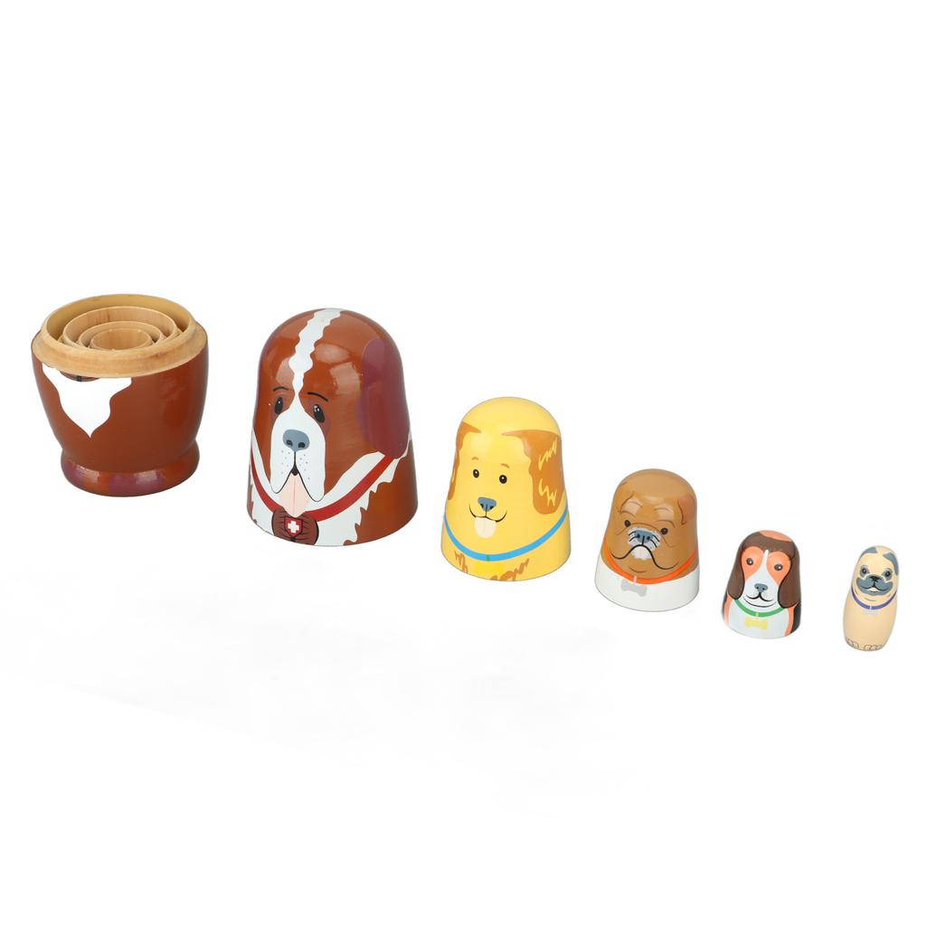 5Pcs Wooden Cute Dog Russian Nesting Dolls Toy Handmade Wooden Cute Dog Matryoshka Dolls Set for