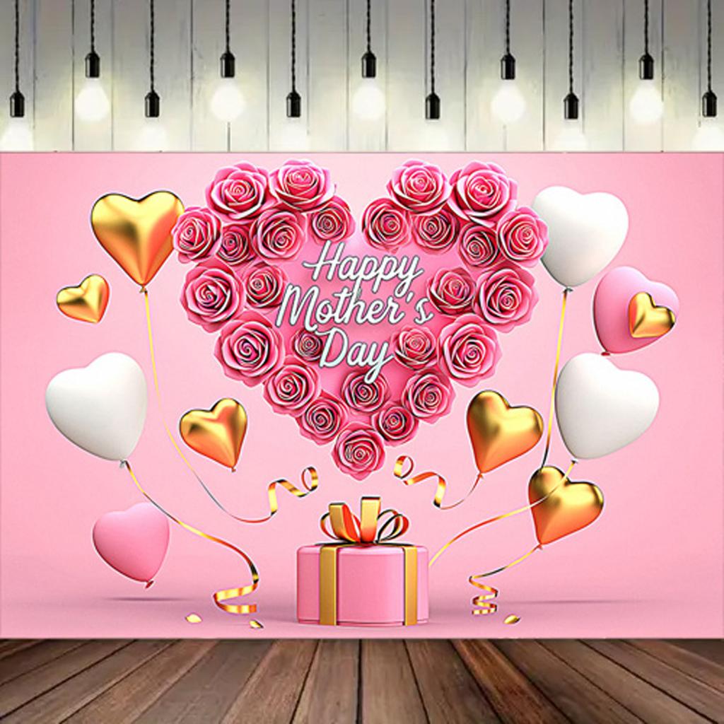 Happy Mothers Day Party Background Thanks Mother Flower Rose Heart Floral Pink Photography Backdrop Photo Studio Props