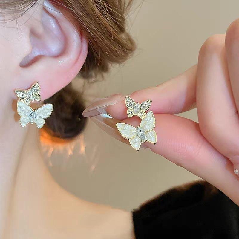 New Classic Simple Heart Bow Butterfly Earrings For Women French Style Black Stud Earrings Fashion Ear Buckle Jewelry