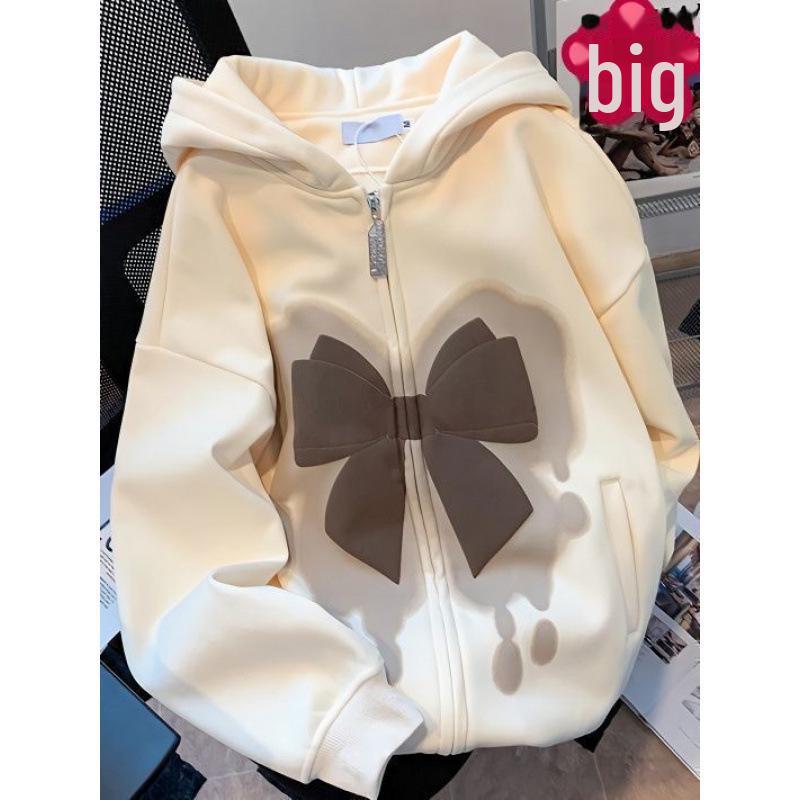 Women's Fashion Bow Hooded Sweatshirt & Cardigan - Trendy Polyester Long Sleeve for Spring/Autumn