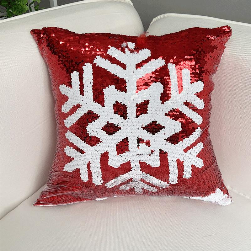 Christmas Pillow Cover Double-sided Sequin Pillow Cover Snowflake Deer Sofa Bedroom Cushion Cover