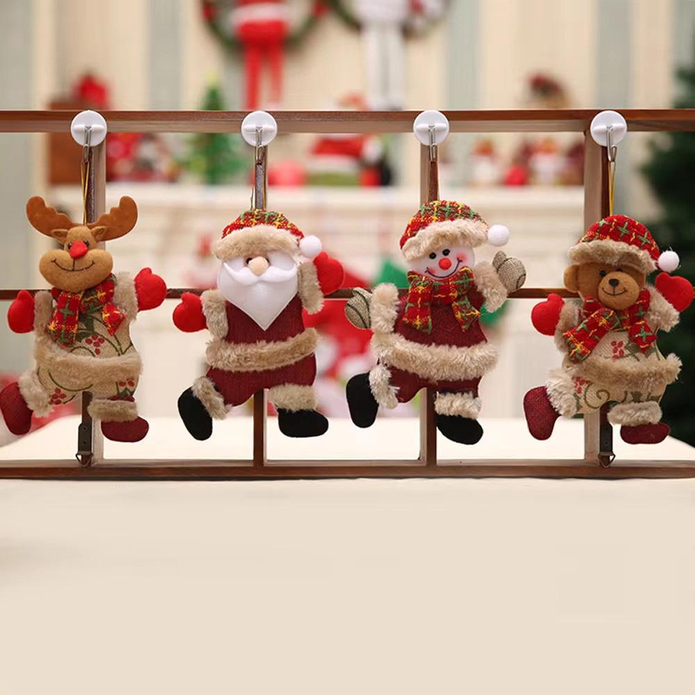 4pcs Christmas Ornaments Cloth Figurine Pendant Gift Dancing Santa Claus Snowman Elk Bear Toy Doll Hang Decorations Christmas Tr