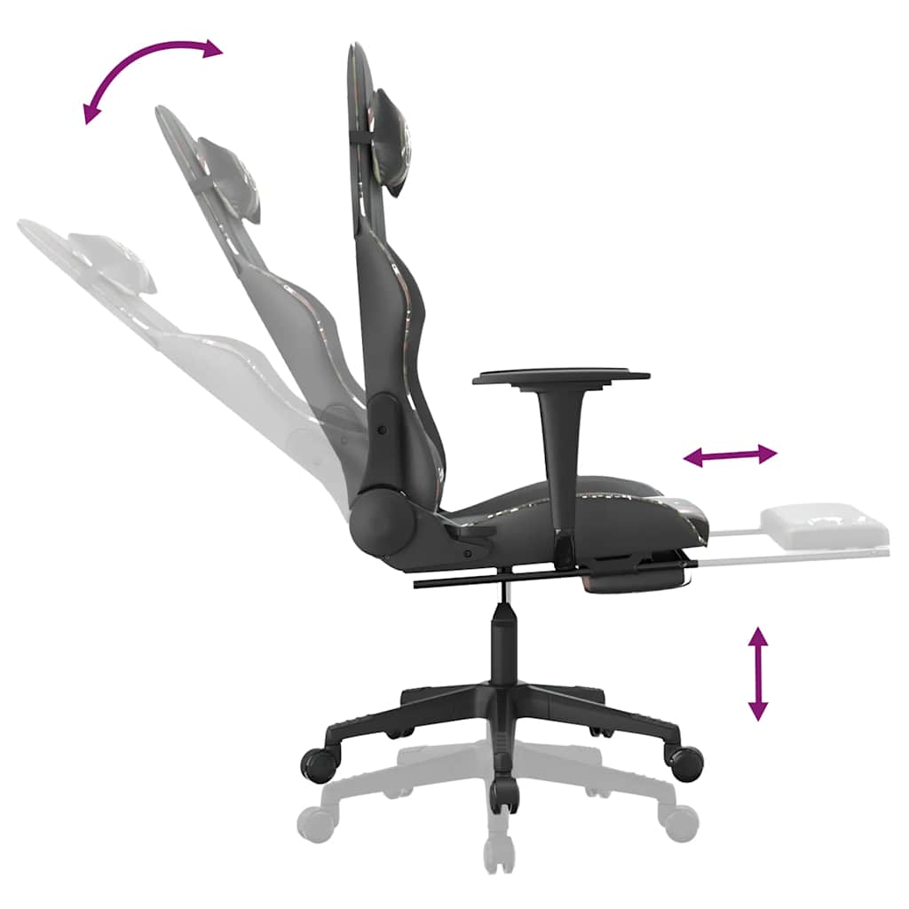 Gaming Chair with Massage Function and Footrest Black and Camouflage Artificial Leather