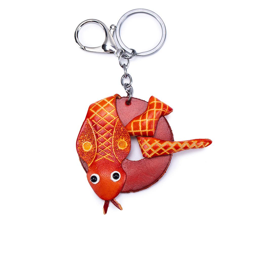 New First-layer Cowhide Mini Animal Keychain Handmade Creative Bag Pendant Car Keychain Universal