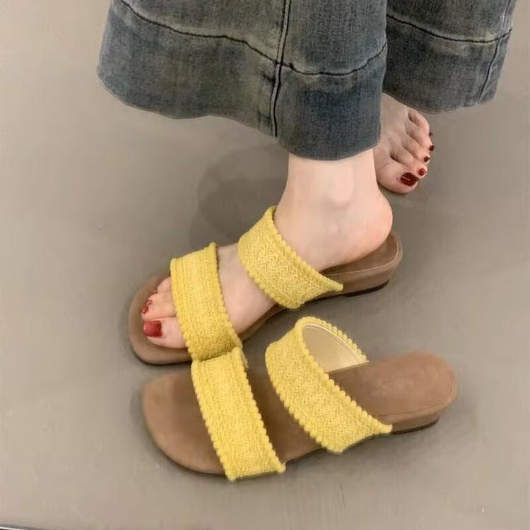 

Vintage thick-bottomed slope heel woven cross-strapped slippers versatile cool slippers women s vacation beach cool slippers 40 жовтий