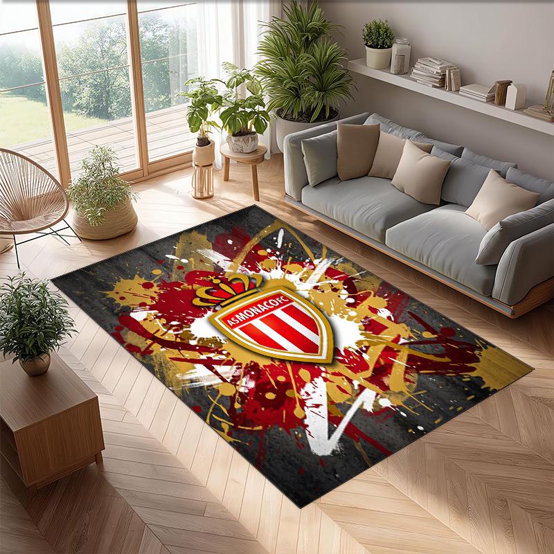 Monaco FC Soccer Football Pattern Soft Area Rug Non Slip Indoor Floor Carpet Sports Decor Mat for Bedroom