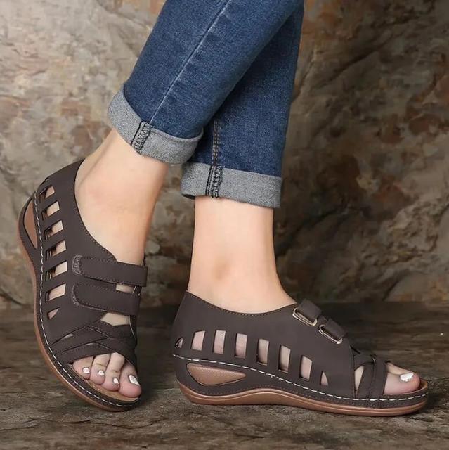 Vintage Wedge Sandals For Women Casual Fashion Velcro Comfy Platform Non -Slip Flat Sole Shoes Vacation Beach Walk Sandalias