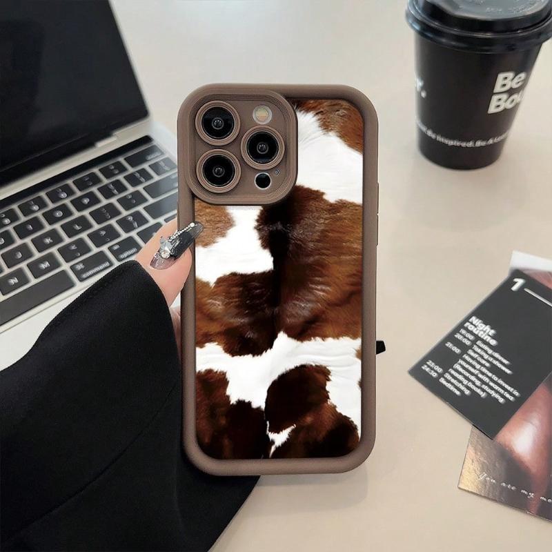 Custodia per telefono marrone con motivo mucca creativa adatta per iPhone 17 16 15 14 13 12 11 Pro/Max/Plus cover posteriore anti-caduta e anti-urto