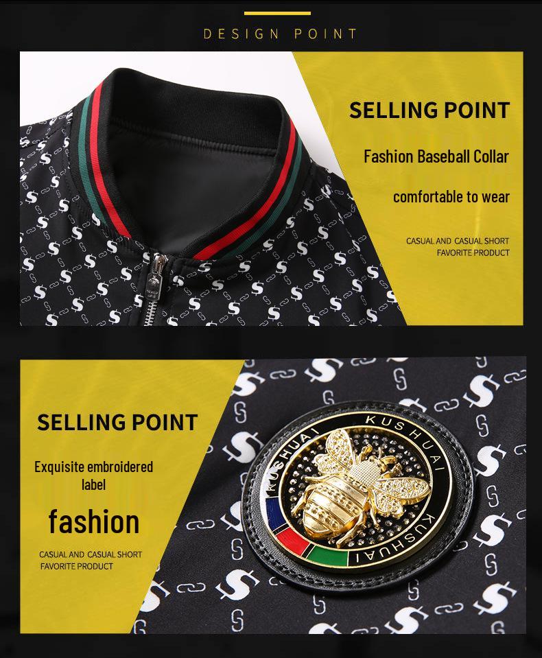 Europeisk Vår/Höst Herr Casual Jacka med Baseballkrage och Bokstaven S Tryck