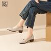 [Same as in the mall] 26 year spring/summer new embossed top layer cowhide versatile shallow mouth fashionable women's single shoes