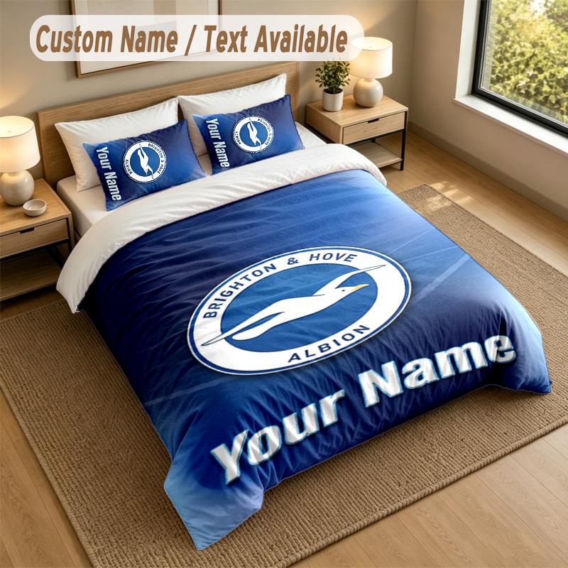 3Pcs Bedding Set Custom Name Text, 1 Sheet 2 Pillowcases Home Bed DecorBrighton & Hove Albion Football