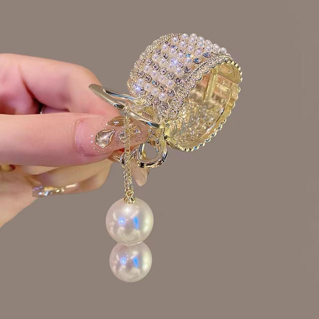 Vintage Pearl High Ponytail Clip - Anti-Sag Geometric Hairpin Holder