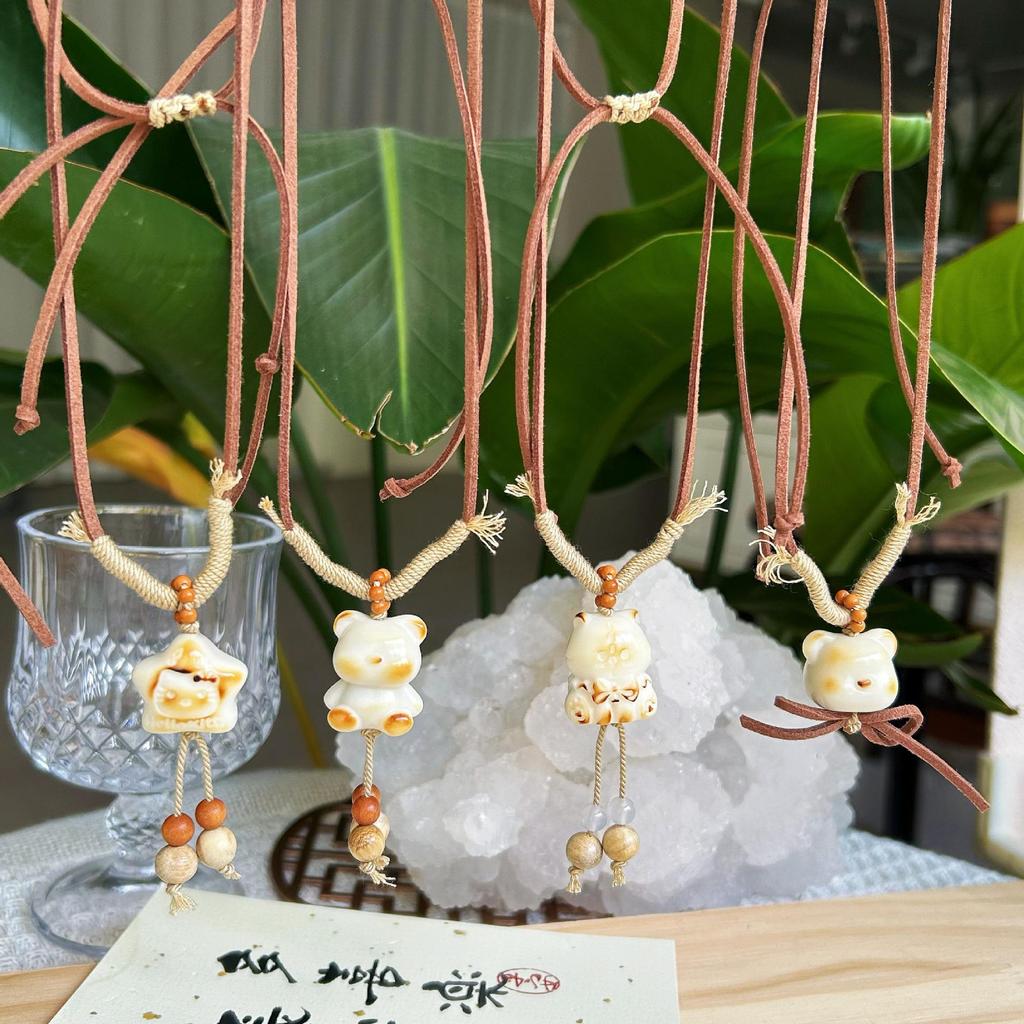 Elfenbeinfarbene Kleine Bär Stern Halskette - Herbst Retro Damenanhänger