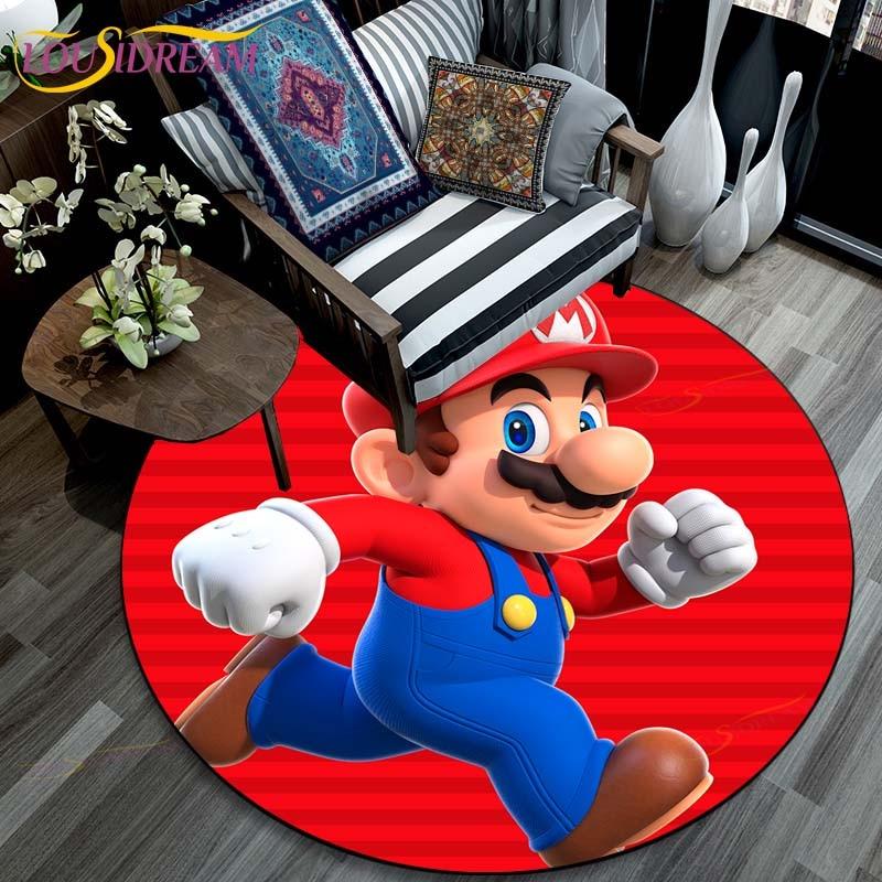 Cartoon Mario Bros Round Carpet Fashion Cartoon Pictures Printed Round Area Rugs Parlor Bedroom Floor Mat Rugs for Bedroom