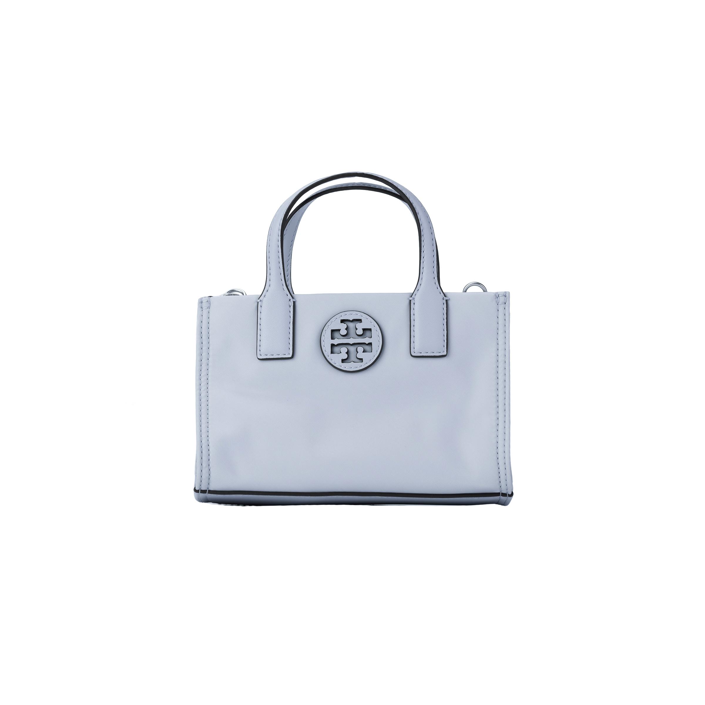 

Tory Burch Ella Double T Logo Cutout Satin Tote Bag Women tote bags Light-Blue Gray 146437-400 Basic Set (Bag+Dust Bag)