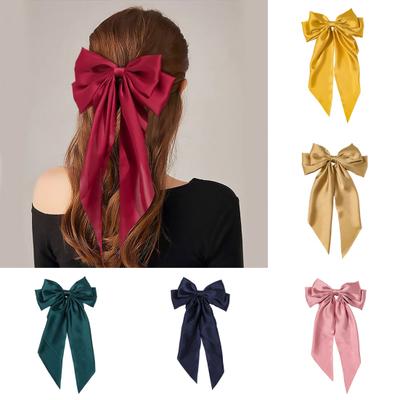 Ribbon Bowknot Decor Hair Pin Satin Fabric Spring Hair Clip Anti-slip Design Decorative Bow Ribbon Back Head Hair Clip Hair Accessory