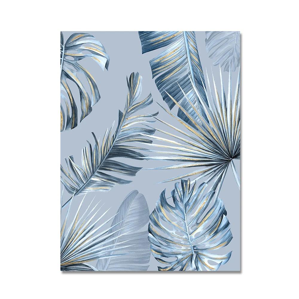 Póster de Hojas de Palma Doradas Abstractas Pintura en Lienzo de Plantas Nórdicas Naturaleza Muerta Arte de Pared Imágenes para Sala de Estar Decoración Interior del Hogar