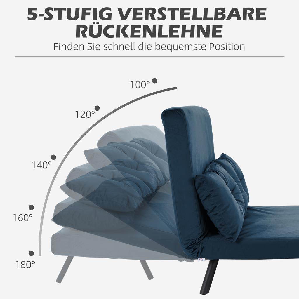 Sleeper Sofa 2-Seater Sofa Velvet Sofa, Sleep Function, Incl. 2 Cushions, Velvet Look, Natural + Blue