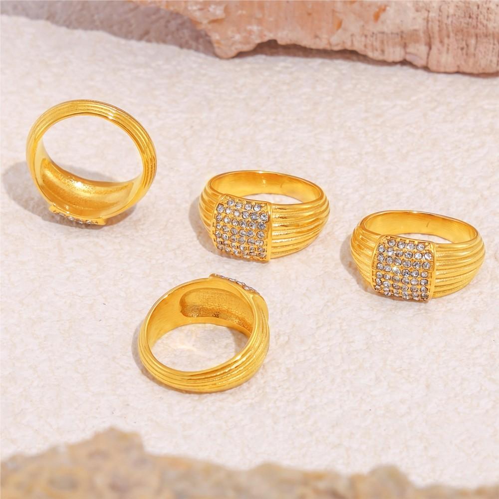 Damenring mit glänzenden Strasssteinen, 18 Karat vergoldet, wasserfest, nicht anlaufend, gegossene Edelstahlringe für Damen, luxuriöser Damenschmuck