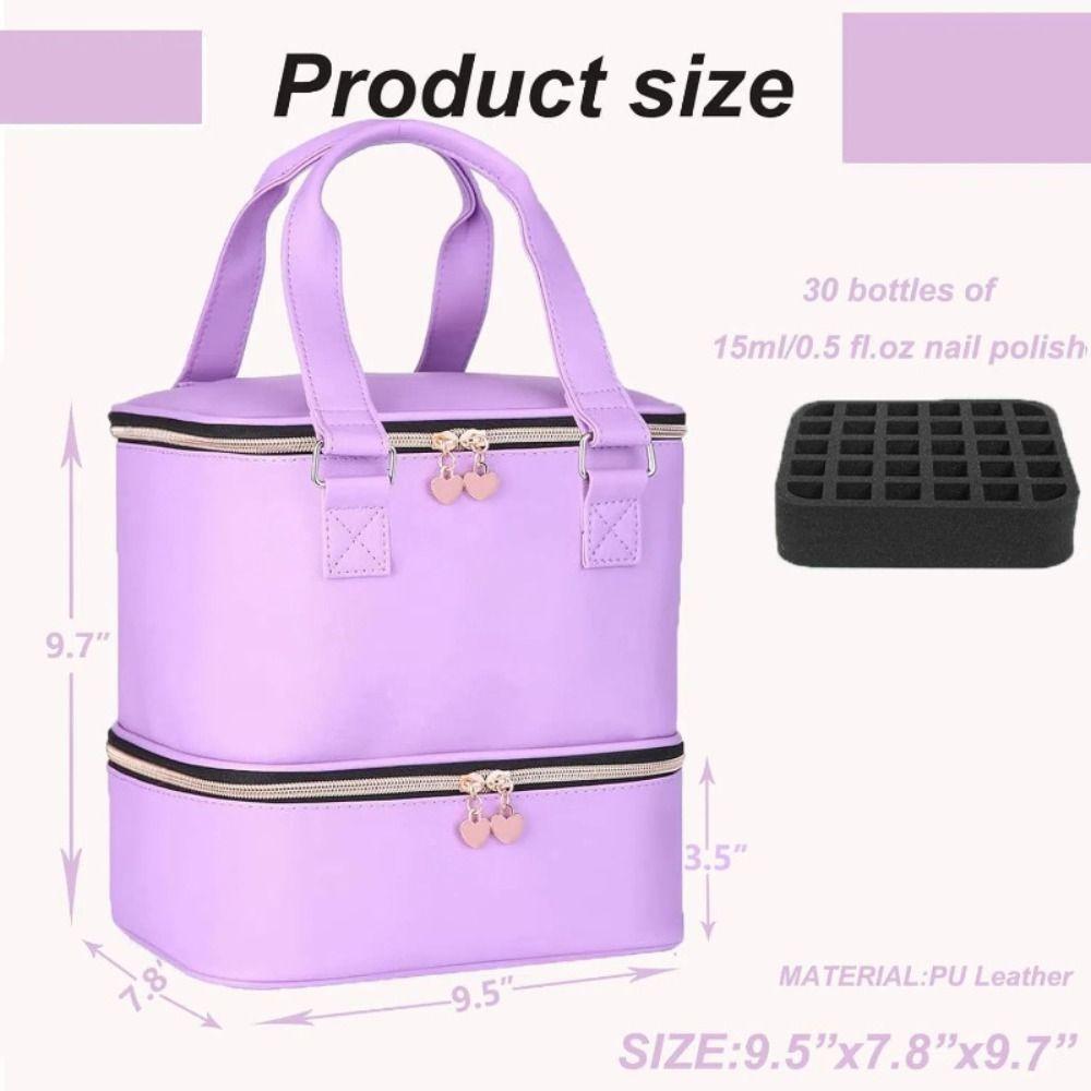 Double Layer Nail Polish Storage Bag 30 Grids Large Capacity Nail Care Kit Bag Handheld Waterproof Essential Oil Organizer Bag