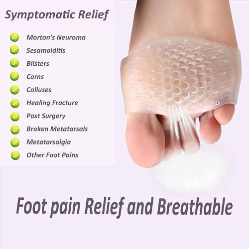4 Pairs of Metatarsal Pads for Men and Women, Ball of the Foot Cushions, Soft Silicone Forefoot Cushion Pads for Women, Non-Slip, Reusable, Breathable