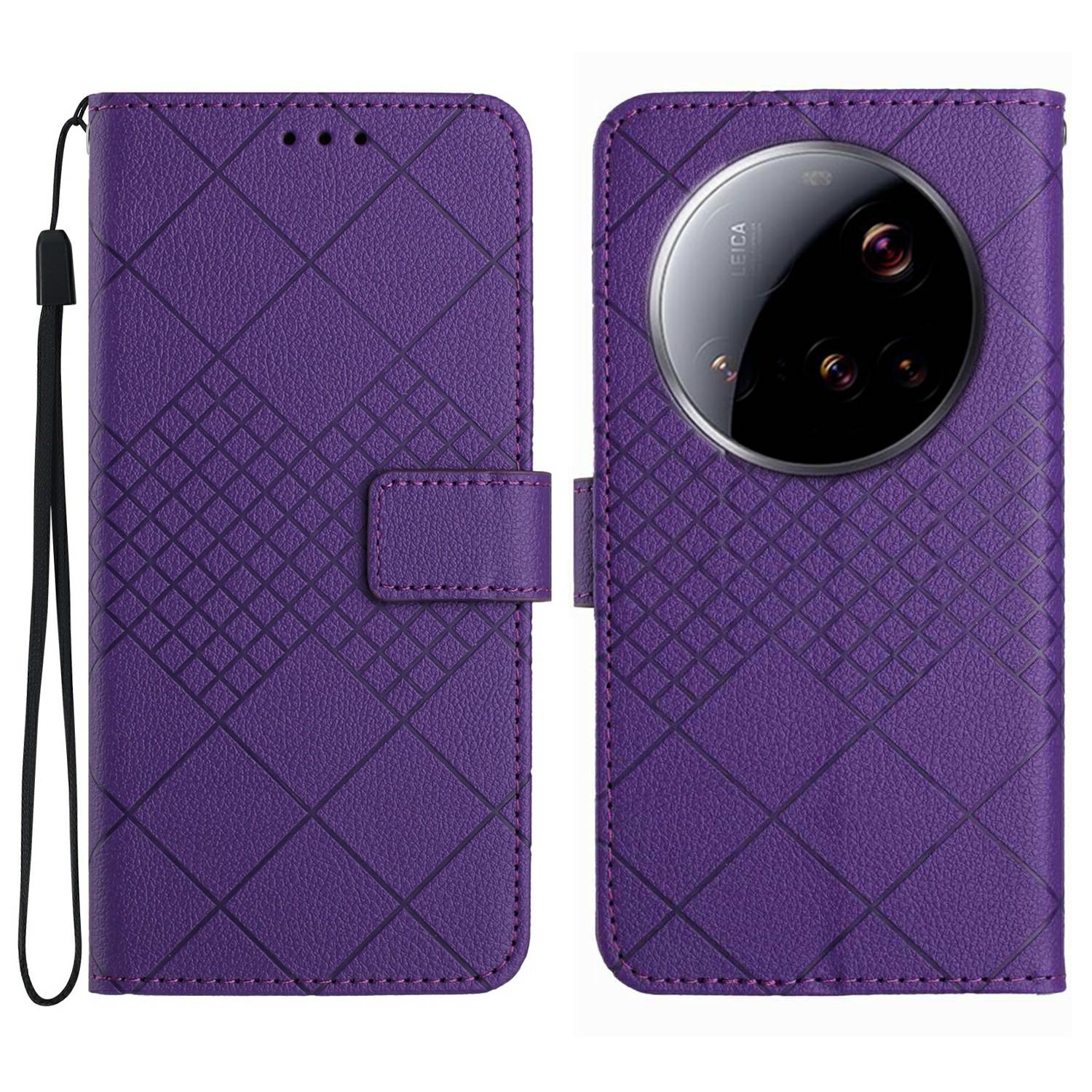 

For Xiaomi 15 Ultra Phone Case Wallet Imprint PU Leather Flip Folio Cover Dark Purple