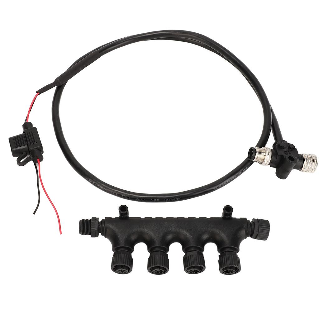 Kabel NMEA2000 z 4-portowym złączem T, bezpiecznikiem 3A, 5-pinowym gwintem M12, długość 1m, wodoodporny IP67 dla sieci Lowrance