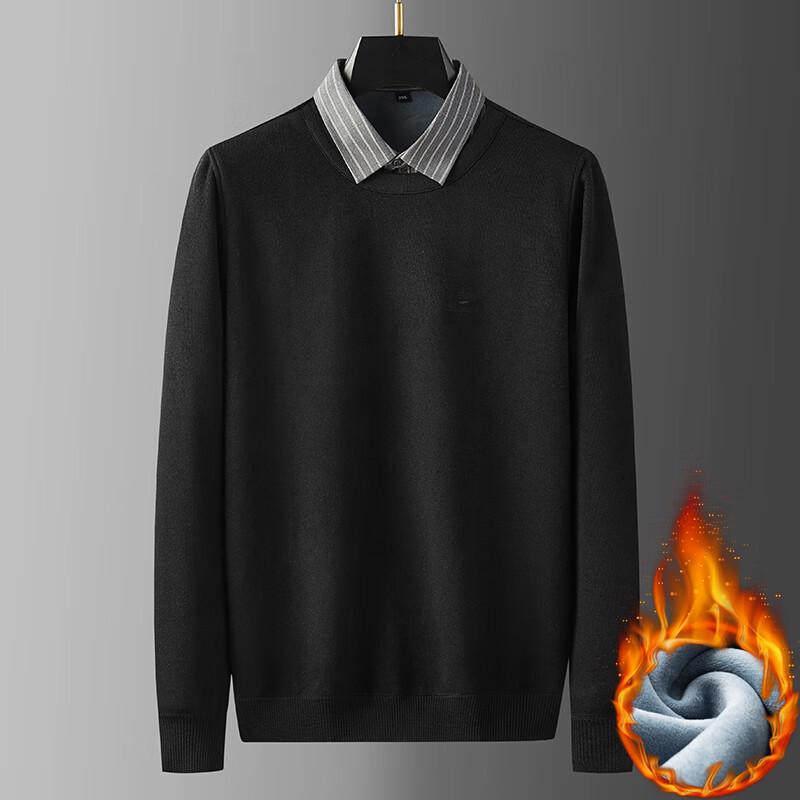 

Men s Plus Size Fleece-Lined Faux Two-Piece Lapel Knit Shirt 7XL