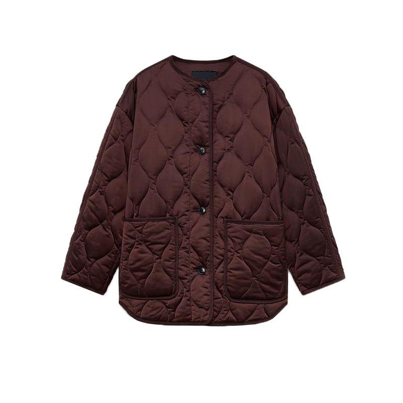 Spring New Women's Clothing Casual Minimalist Easiest for Match Silk Satin Texture round Neck Cotton Jacket Outwear 4088045