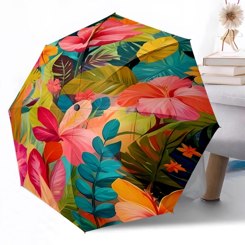 Rainbow Hibiscus Drips Portable Automatic Umbrella with 8-Rib Sturdy Construction Perfect for Outdoor Adventures Compact Folding Umbrella
