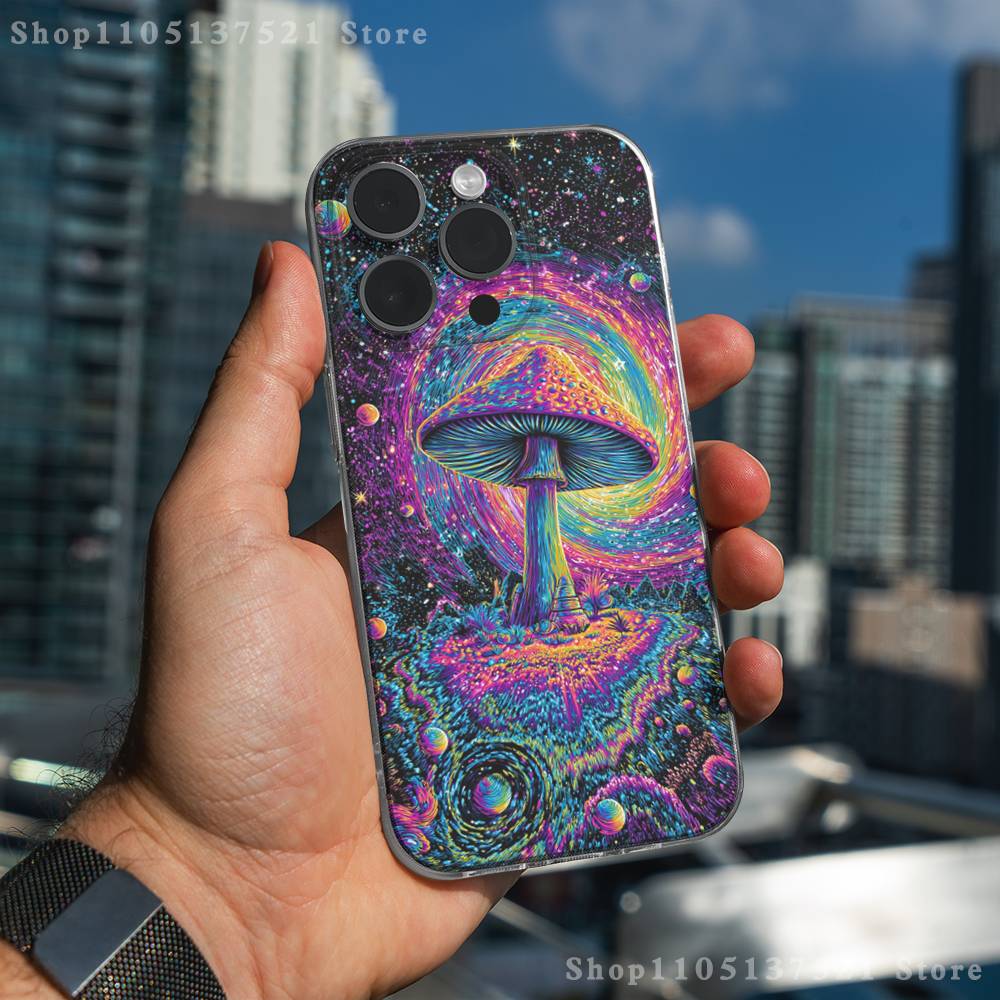 

Trippy Magic Mushroom Art Phone Case For iPhone 17,16,15,14,13,12,11 Pro,Max,Plus,X,XS,XR,SE4,E Mini Transparent Soft Cover iPhone12PRO