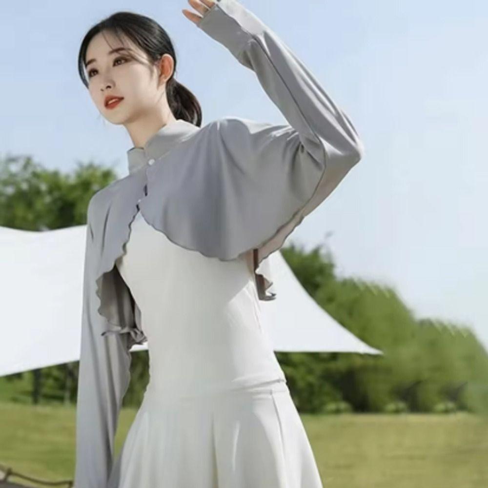 Solid Color Sun Protection Clothing Long Sleeve Ice Silk Cape Long Sleeve Crop Top Sun Protection