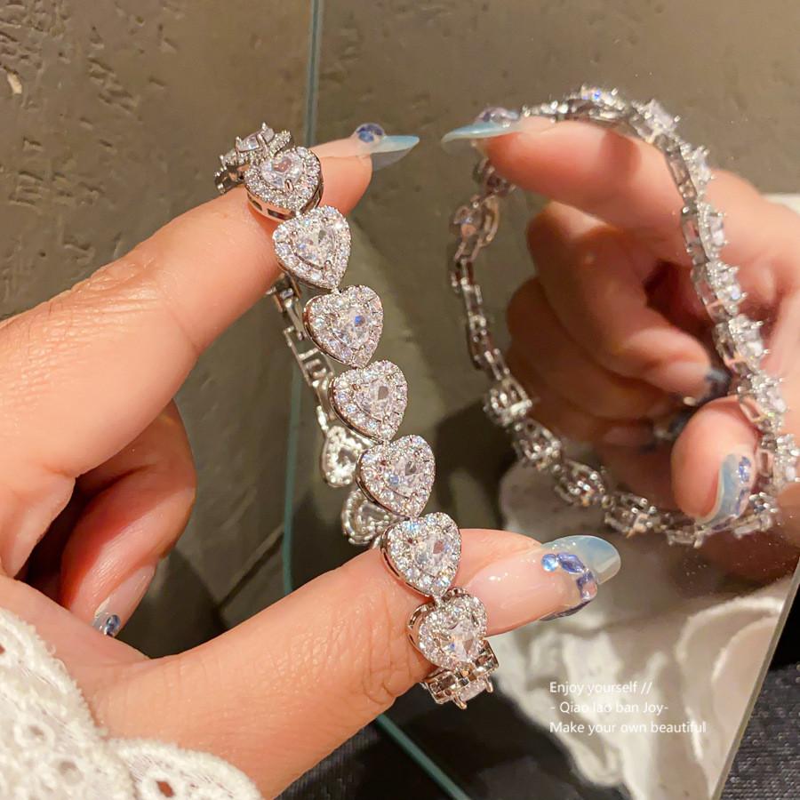 Vintage Silber Herzform Handkette Mit Zirkonia Für Damen Mode