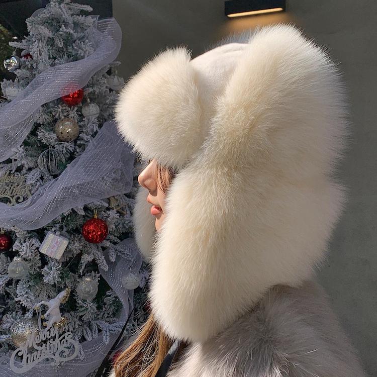 Real Fox Hair Lei Feng Hat Women's Thickened Warm Windproof Hat Fur Rex Rabbit Hair Snow Hat Ear Protection Hat Men's Winter