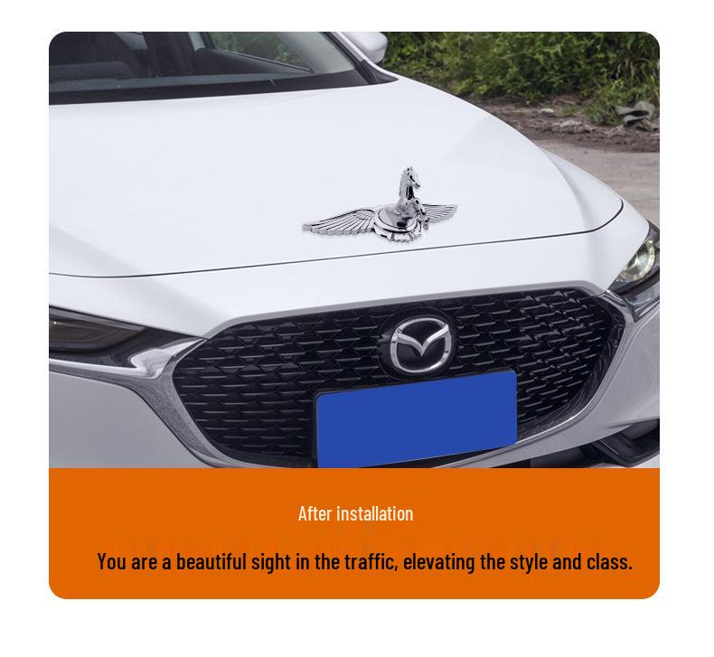 3D Horse Head Wing Car Emblem: Exterior Hood Decoration Metal Sticker