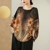 DIMANAF 2025 Plus Size Pullover Summer T-Shirt Women Floral Printing Short Sleeve Loose Oversized Tops Tees
