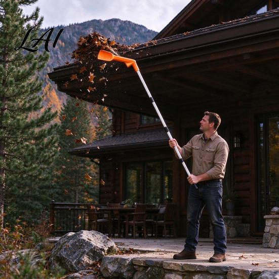 Multi Section Cleaning Pole No-Climb Gutter Tool Ground-Level Cleaner with 45-Degree & 120-Degree Multi-Angle Head High Reach from The Ground