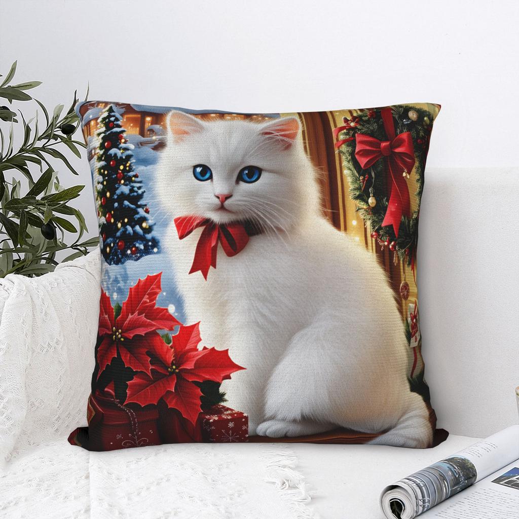 Christmas Cats  Adorable Kittens in Festive Pillowcases  Cute Funny Pillow Case For Sofa Bedroom Home Decor Comfy Pillow Cover