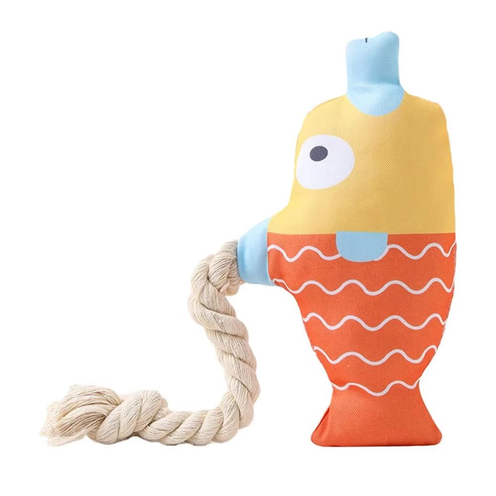 

Squeaky Interactive Cat Toy Realistic Fish Design Plush Chew Toy with Cotton Rope Pull Action for Kittens and Cats Indoor XS