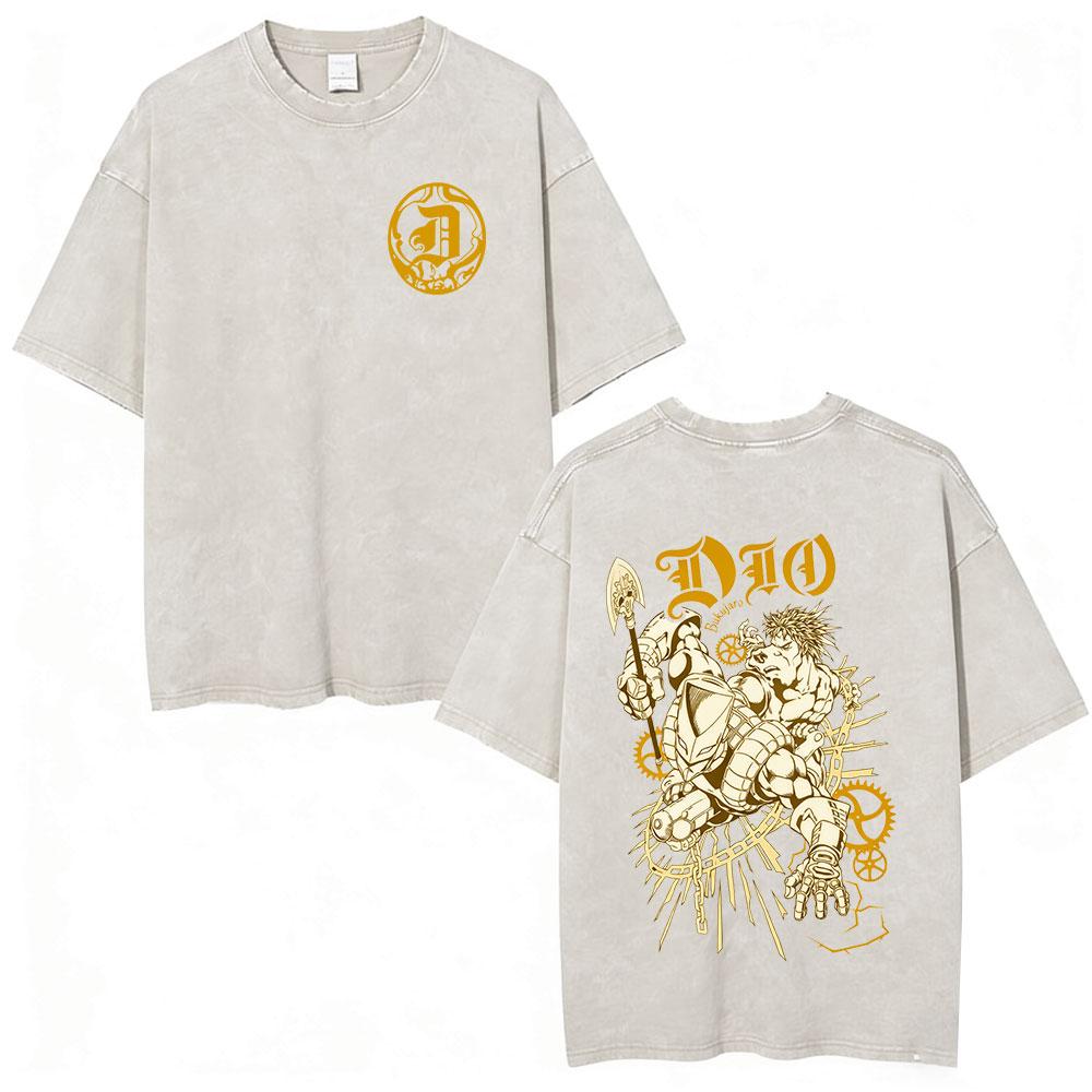Anime JoJo Bizarre Adventure Jotaro Kujo Vintage Acid Washed T Shirts Men Women Cotton Casual Short Sleeves Tshirts Streetwear
