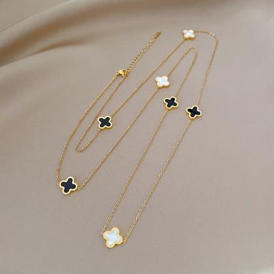 Lucky Grass Double-Sided Temperament Personalized Minimalist Furnace Real Gold Women'S Sweater Necklace