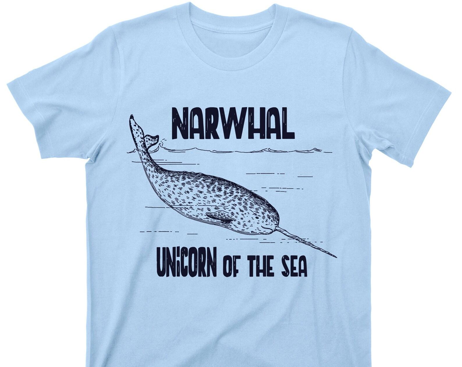 Narwhal T Shirt - Unicorn Of The Sea Humpback Whales Cetaceans Ocean Waves Deep Blue Sea Nautical Marine Mammals Tee Graphic TShirt 3XL