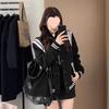 2025 Autumn Women's Petite Thickened Black Baseball Jacket - Couple Style, Plus Size