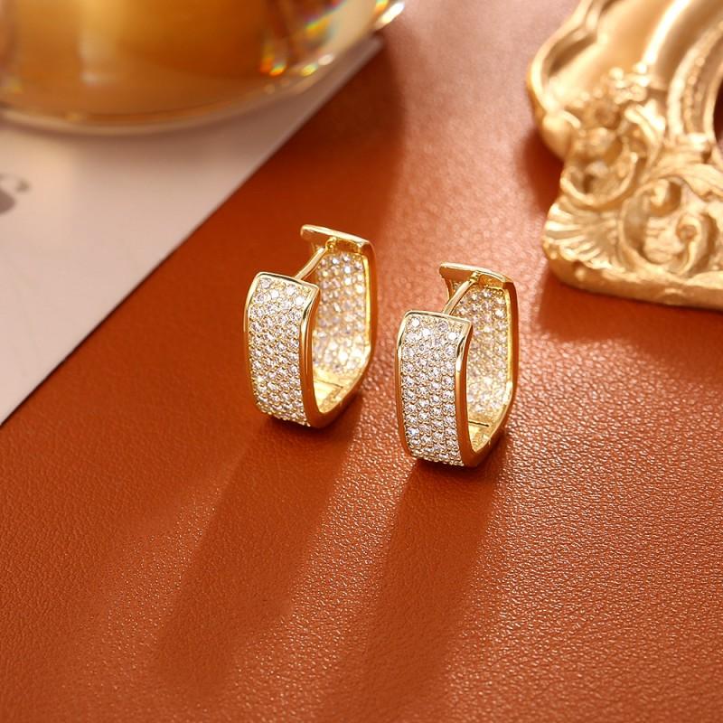 Luxury Geometric Zircon Ear Buckles Needle Fashion Earrings Women