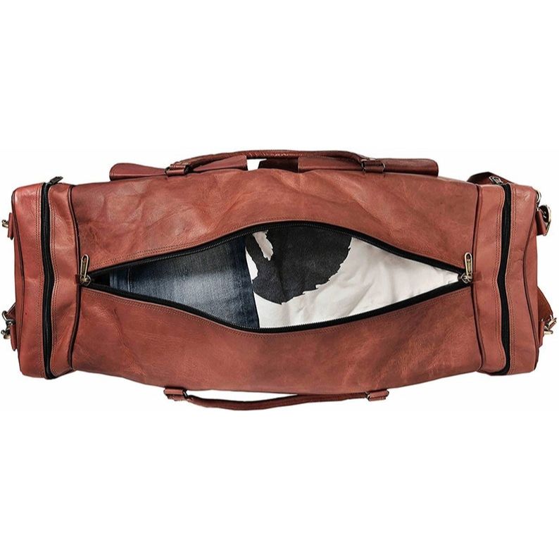 Brown Leather Duffle Bag Leather Duffel Bag 32 inch Large Travel Bag Gym Sports Overnight Weekender Bag brown